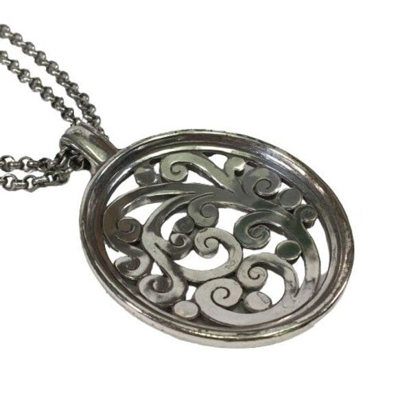 BRIGHTON Large Filagree Pendant Medallion w/ Crystals Double Chain Necklace Vtg - Picture 9 of 13